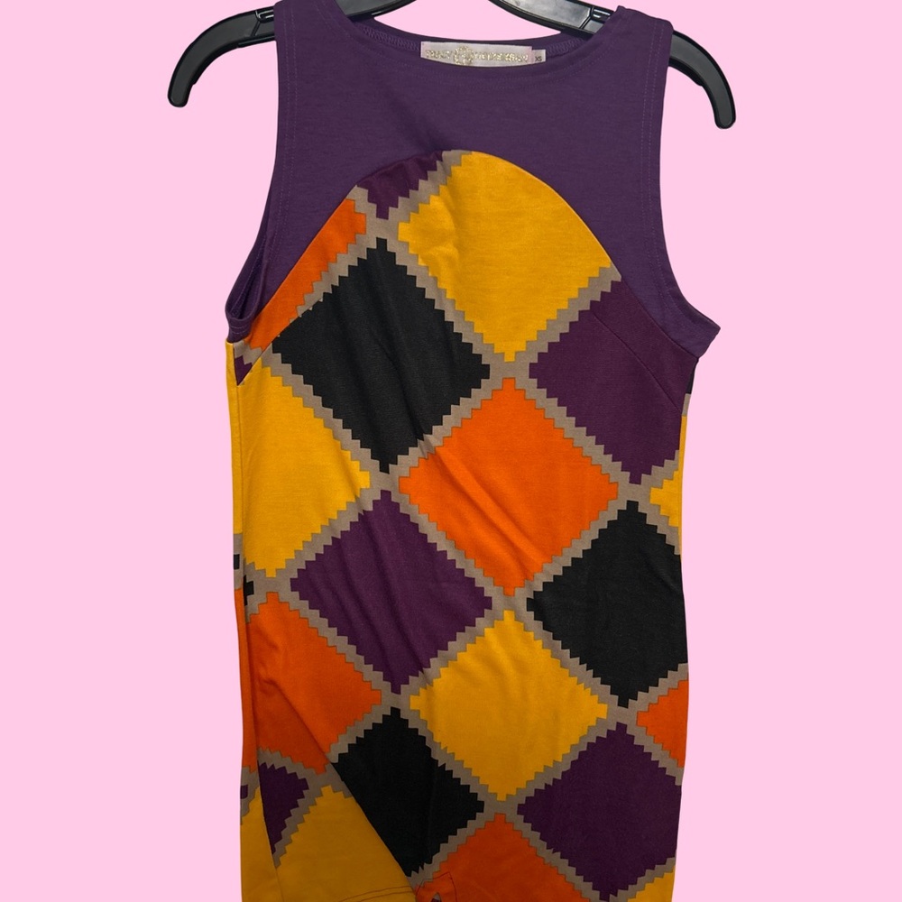 Tracy Negoshian Purple and Yellow mini dress